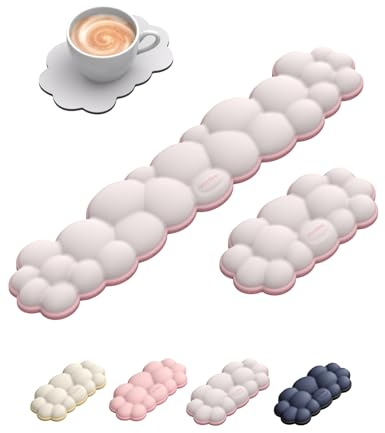 VAYDEER Cloud Wrist Rest – White & Pink Dual-Tone Keyboard Wrist Rest Cushion, Ergonomic Cloud-Shaped Memory Foam Palm Support, Non-Slip Base, Cute Desk Accessory for Typing, Gaming & Office