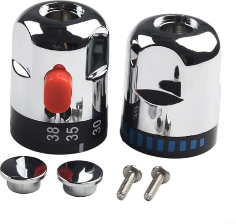 HEIBTENY Thermostatic Control Handles for Bath Shower Mixer Taps Chrome Finish ABS Plastic Water Temperature Control with Grub Screw and End Cap Pair Set
