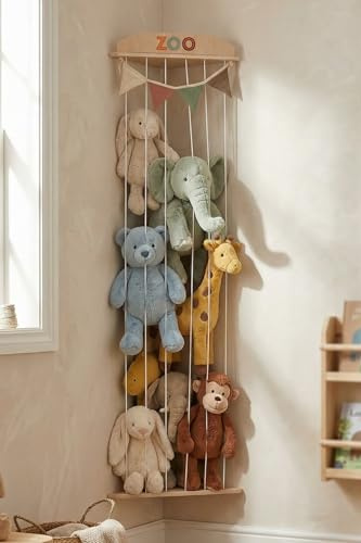 Stuffed Animal Storage Zoo with Decorative Muslin Garland - Toy Organizer