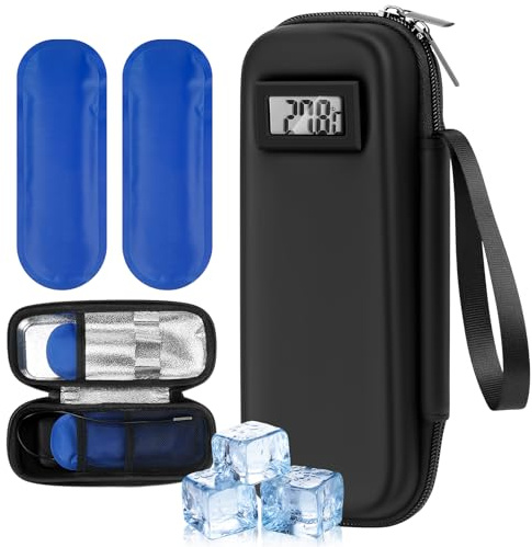 Hyunlai Borsa termica per insulina, con indicatore di temperatura, borsa frigo, piccola medicina con batteria di raffreddamento, mini scatola frigo in viaggio, per penna di insulina, epipi, siringhe e