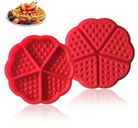 Silicon Waffle Moulds,2 PCS Pure Silicone Mini Heart Moulds 5-Cavity Non-Stick & Dishwasher Safe Waffle Muffin and Pancake Baking Trays for Oven and Air Fryer Ideal for Breakfast Pastry Making