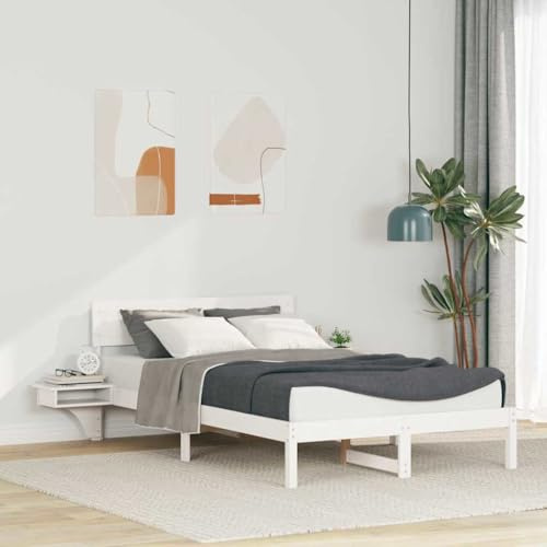 QJBSAVVA Bettgestell Weiß 140x190 cm Kiefer Massivholz Modernes Schlafzimmer Doppelbett ohne Boxspring für Jugendzimmer Gästezimmer