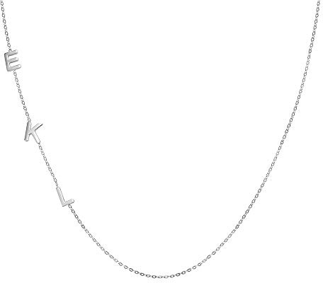 Personalisierte, zierliche Sideways-Initialen-Halskette für Frauen Individuell gestaltbare Halskette mit 1–8 Initialen aus Sterlingsilber Minimalistische Buchstaben-Halskette für Frauen Freundin