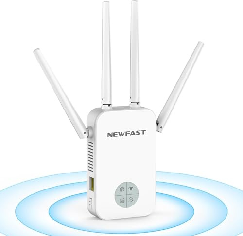 NEWFAST Repetidor WiFi Amplificador Señal WiFi 1200Mbps 5GHz Extensor Wi-Fi para Casa/Oficina, AC1200 Wi-Fi Extender Doble Banda 4X Antenas de Alta Ganancia, Puerto Ethernet, 5 Modos, WPA/WPA2