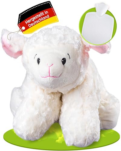 Hugo Frosch Wärmflasche Klassik 1,8l – Made in Germany – mit weichem Schaf-Kuschelkissen Weiß – große, auslaufsichere & geruchsneutrale Bettflasche – langlebig & mit waschbarem Bezug