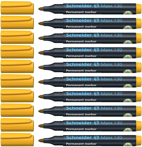 Schneider Maxx 130 Marqueurs permanents (Épaisseur de trait: 1-3 mm, rechargeables) Lot de 10, Jaune