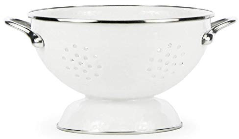 Golden Rabbit Enamelware Medium Colander, 3 quart, Solid White Textured