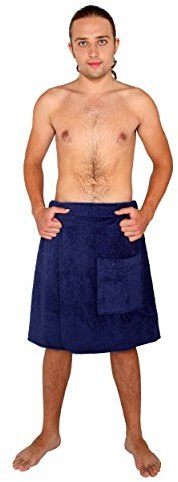 Toalla de Sauna de Baño Hombre Vestido de Sauna 100% Algodón Orgánico, con Cierre de Gancho y Bucle de Banda elástica, P/S, Azul Marino