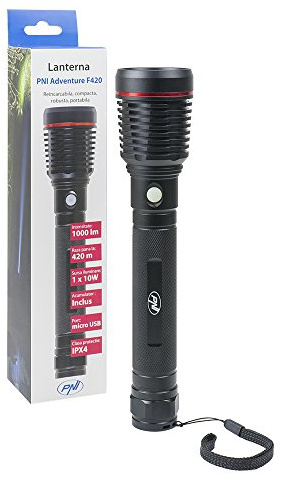 PNI Adventure F420 Taschenlampe aus Aluminium mit 1000 Lumen bis 420 m LED, mit Akku und Micro-USB-Anschluss