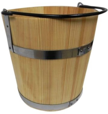 Großer Holzeimer mit Metallring und Griff, 10 l, alter Stil, sehr solide, Saunakübel