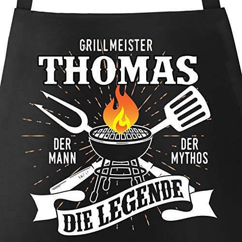 MoonWorks® Grill-Schürze mit Spruch personalisierbar personalisierbar Grillmeister [Wunschname] der Mann, der Mytos, die Legende schwarz unisize