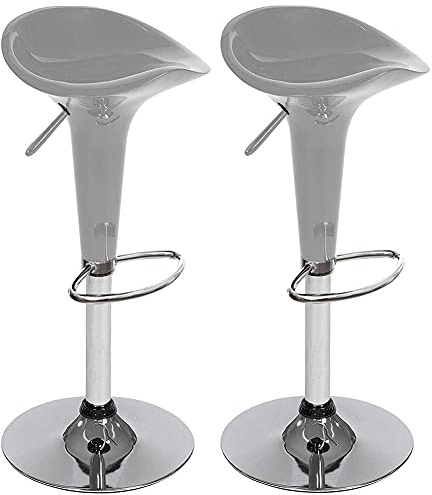 BAKAJI Set 2 Sgabelli Bar Cucina Design Moderno Base in Acciaio Cromato Seduta in ABS Sgabello Girevole con Altezza Regolabile e Poggiapiedi (Grigio)