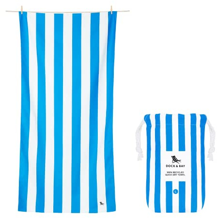 Dock & Bay Strandhandtuch - Schnell trocknende Mikrofaser, ohne Sand - Kompakt, Leicht - 100% recycelt - Inklusive Beutel - Cabana - Bondi Blue, Extra Large (200x90cm, 78x35)