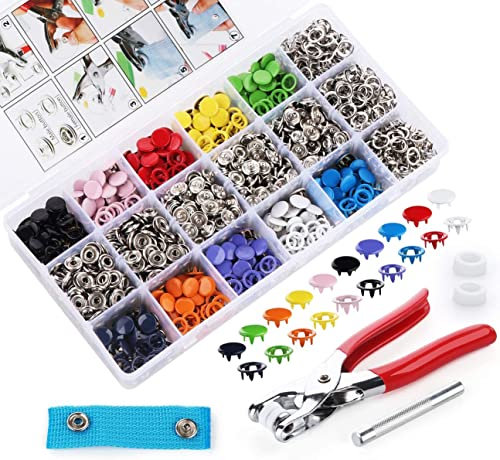 ilauke Druckknöpfe Set mit Zange, 300 Set Druckknöpfe Metall Ring Button Druckknöpfe, Hohle Feste Druckknöpfe Set für Baby Kinderbekleidung Handgemaakt Sewing Craft 9,5 mm, 10 Farben