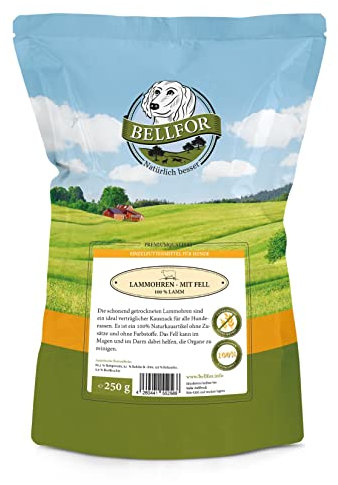 Bellfor Lammohren mit Fell Kauartikel für Hunde - 250 g. Getreidefreie Hundeleckerli. Fördert die Zahnreinigung, indem sie das Zahnfleisch massieren und zur Reduzierung von Plaque beitragen.