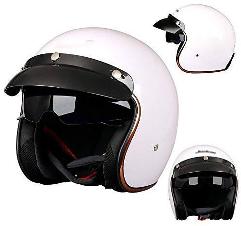 ABDOMINAL WHEEL Casque Moto Jet Vintage ECE Homologué Casque de Moto à Face Ouverte Demi Casques Bols Vintage Style avec visière Convient aux Homme et aux Femme