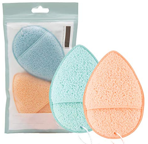 DAGEDA 2 esponjas faciales Konjac, limpieza profunda de poros y exfoliación de puntos negros, limpieza facial diaria, removedor de maquillaje, esponja de baño con guantes, adecuada para todo tipo de