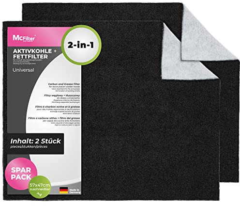 McFilter | 2 filtre à charbon actif + graisse pour hotte aspirante découpable universel 57 x 47cm, filtre à charbon actif pour hotte aspirante, filtre à buée