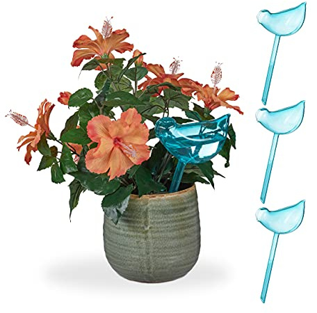 Relaxdays Bewässerungskugeln 4er Set, automatische Wasserabgabe, blau | Durstkugel in Vogel-Form, jeweils 200 ml
