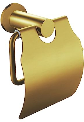 Aloni Toilettenpapierhalter mit Deckel, Wandmontage WC, Gold Gebürstet | PVD-beschichtete Halterung aus Zink und Edelstahl, 14,4 x 13,6 x 7 cm, korrosionsgeschützt und für Jumbo-Rollen geeignet