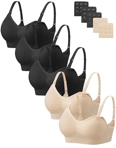 Angelhood amnings-BH 3-pack dam moderskap amnings-bh trådlös sömn-bh bralette med förlängare och klämmor, 5-pack flerfärgad K, M