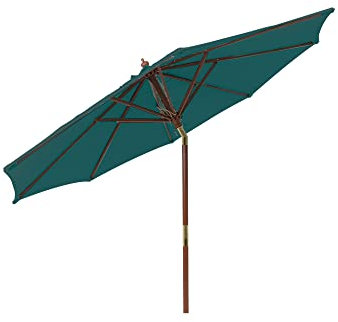 paramondo paramadera Sonnenschirm Holz-Sonnenschirm Knickbar Rund ø 3 m Gartenschirm Höhenverstellbar Maststärke 48 mm Grün