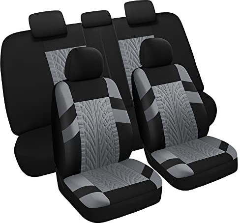 VarCozy VC-01-B1 Autositzbezüge, komplettes Set, Vordersitze und Geteilte Rückbank für Auto, Universal-Tuch, SUV, Limousine, Van, Auto-Innenbezüge, Airbag-kompatibel, Schwarz und Grau