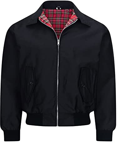 MMK® Men's Vintage Classic Retro Scooter Harrington Jacket - 1970'S Bomber Mod Skin Tartan Lining Trendy Coat (Black, X-Large)