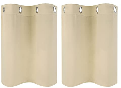 PiccoCasa 2er Set Vorhang Blickdicht Gardinen mit Ösen Verdunkelungsvorhang Kurz Scheibengardine Bistrogardine Modern für Küche Büros Wohnzimmer Schlafzimmer Beige 61H×66B cm