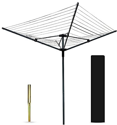 Ram® - Stendibiancheria rotante a 4 bracci, 45 m, pieghevole, con picchetto e copertura, 45 m