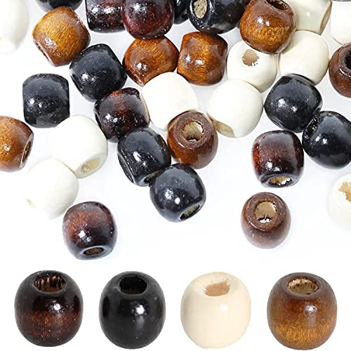 200stk Holzperlen mit großem Loch, Basicon 4 Farbe Natürliche Ovale Holzperlen Zum Auffädeln Holzkugel Abstandshalter Perlen Holzperle Spacer Perlen Bastelnperlen für DIY Schmuck Herstellung, 16x17mm