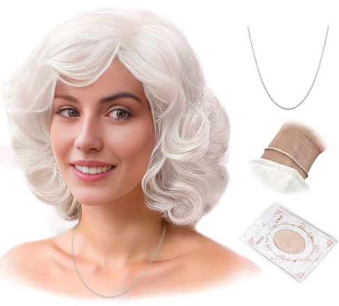 REEWES Silber Weiß Kurze Lockige Perücken für Frauen Hitze Resident Synthetisches Haar Wasser Welle Frauen Perücken für Alte Dame Frau Claus Perücke