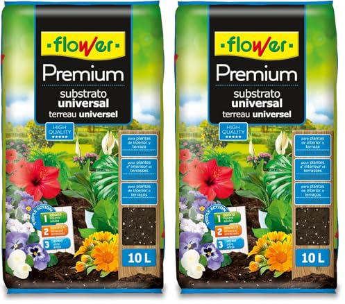 Flower Substrato Univ.Premium 4-80007 10 L, Marrón, 29 x 6 x 46 cm (Paquete de 2)