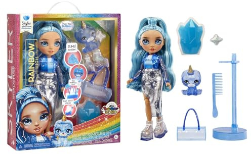 Rainbow High Fashion Doll con Slime Kit & Animale - Skyler (blu) - Bambola scintillante da 28 cm con Slime scintillante, Animale Magico e Accessori Moda - Età 4-12 anni