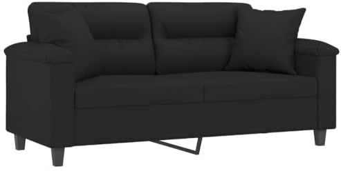 vidaXL Sofa 2 Sitzer, Couch mit Kissen, Liegesofa für Wohnzimmer, Polstersofa Sessel Relaxsofa Loungesofa Relaxcouch, Schwarz Mikrofasergewebe