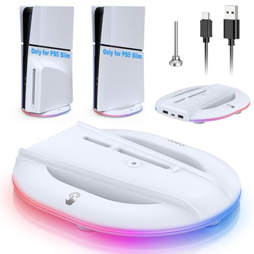 FASTSNAIL LED Standfuß für PS5 Slim Konsole, RGB Ständer kompatibel mit Playstation5 Slim Digital/Disc Edition,Zubehör für PS5 Slim