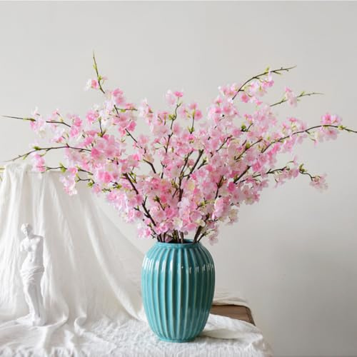 NatureMan Lot de 4 branches de fleurs de cerisier artificielles en soie pour maison, mariage, centres de table, vases, décoration à faire soi-même (rose foncé)