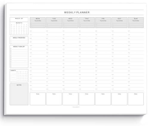 Wochenplaner-Notizblock, Tagesplaner, Schreibtischunterlage, Wochenplaner, To-Do-Liste, Notizblock, ADHS-Planer, 50 undatierte Abreißblätter A4, Mono