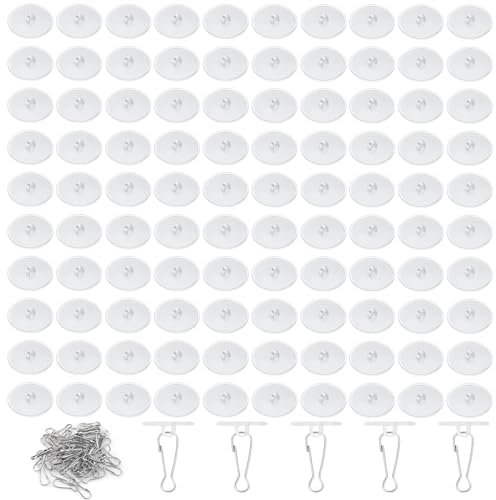 Gebiuhoo Crochets de Plafond Adhésif 100 Pièces Crochets Collants Transparents Crochet Plafond Sans Percer pour Suspension Clair Crochet Auto-Adhésif avec Clip De Poteau De Drapeau - 3cm Diamètre