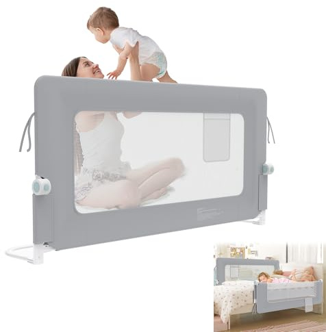 YRHome Sänggaller, fallskydd, 150 cm, vridbart, sängskydd för småbarn, luftigt nät, justerbar höjd, fallskydd för barnsäng, föräldrarnas säng (grå)