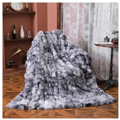 HonunGron Plüsch Kuscheldecke Flauschig Decke, Super Weiche Wohndecke Dick Fuzzy Bettdecken 1000 G/M² Kaninchen Kunstfell Decke Felldecke Warme Überwurfdecke für Couch Bett Sofa (Grau,160 x 200cm)