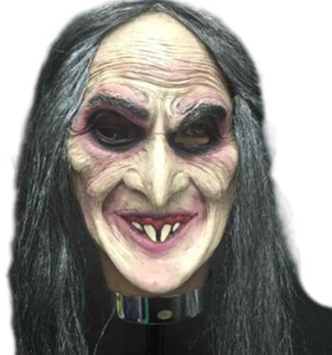 Gruselige Hexenmaske Mit Kapuze - Latex Gesichtsmaske Volles Gesicht für Halloween Cosplay Kostüm - Realistische Alte Hexe Maske für Karneval