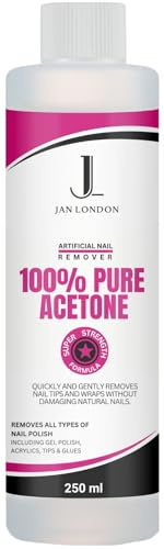 JAN LONDON 100% Pure Acetone Nail Polish Remover for UV/LED Gel, Acrylic Nails, and Nail Varnish Soak Off – Professional Strength, Fast-Acting Formula, 250ml