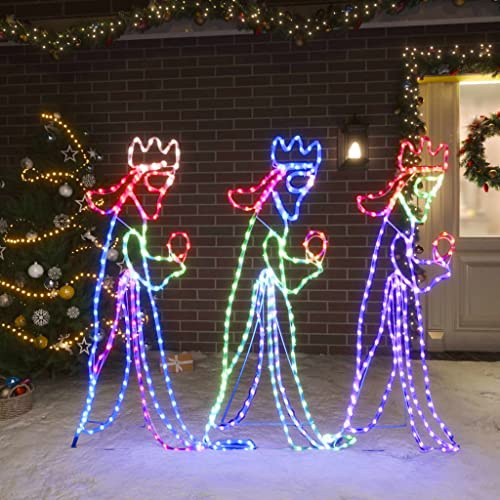 Somanki Figura de Reyes Magos con 504 LED, Decoración Exterior de Navidad, Adornos Navideños, Figura de Luz, 99,5x45,5 cm