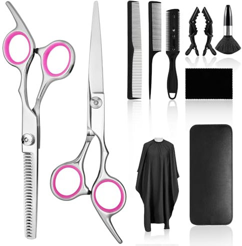 Flintronic 12PCS Set da Forbici Parrucchiere Professionali, Forbici Capelli en Acciaio Inossidabile, Set Taglio Capelli per Barbiere Salone e Domestico, per Uomini, Donne e Bambini