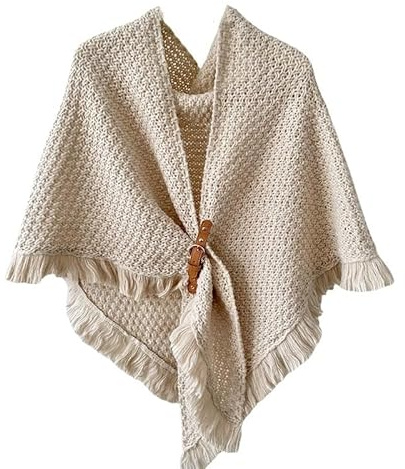 LIUYUYOUGO Stola Damen Festlich Dreieckstuch Für Damen Warmer Winterschal Mittelalterlicher Vintage Strickschal Kuscheliger Wickelschal Fransenponcho Unregelmäßiges Grob Gestricktes Halstuch Als