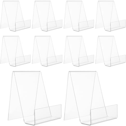 VIDETOL 16 Pcs Acrylic Book Stands for Display, Transparent Book Display Stand with Labels, Acrylic Bookshelf for Displaying Books, Music Sheets, Notebooks, Picture Albums and Artworks