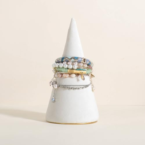GemeShou Velvet bracelet display stand for selling, white jewelry bangle holder with golden base, felt bracelet storage organizer for nightstand home decor【Bracelet holder-white】