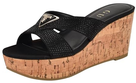 GUESS Damen Lonaa Keilsandalen, Schwarzer Satin-Strass 001, 38 EU