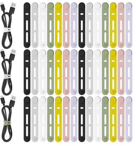 42PCS Silicone Cable Ties Reusable,Adjustable Cable Straps,Silicone Twist Ties,for Charging,Earphone,USB Cords,Space-Saving Home Office Travel Storage Solutions,Reusable Cable Ties(7-Multicolor)
